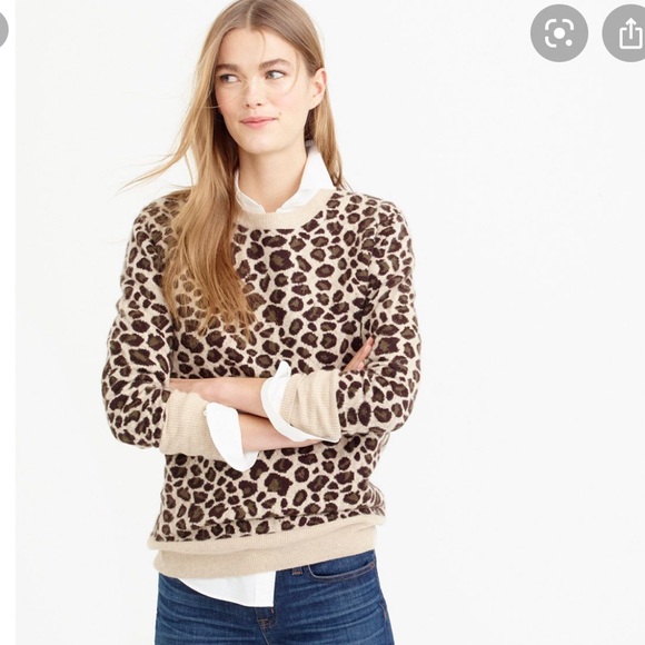 J. Crew Sweaters - J. Crew Leopard Print Cashmere Crew Neck Sweater